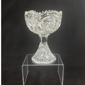 Antique Nucut Pinwheel Pattern Sawtooth Glass Pedestal Candy Dish Bon Bon